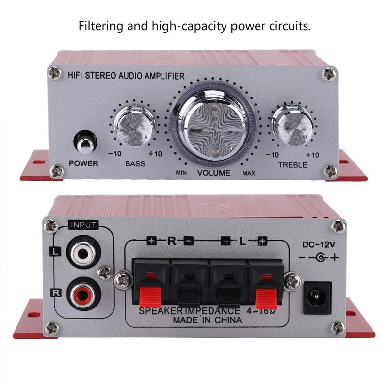 Pomya Stereo Audio Amplifier, Mini Digital HiFi Bass Audio Subwoofer Amp, Portable Music CD DVD MP3 FM Player Power Amplifier for Home Car, Motorcycles(Red) - Image 3